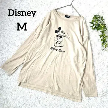새상품급 디즈니 긴팔 티셔츠 미키 프린트 M 베이지 5940