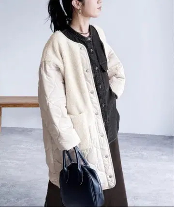 reca 아우터 노카라 보아 x 히 퀼트 코트 아이보리 경량