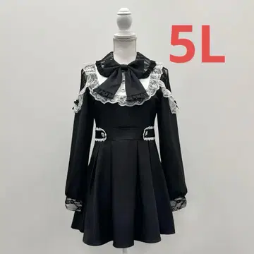 디어마이러브 휘핑 소매 레이스 절개 요크 프릴 원피스 5L