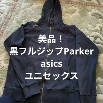 새상품급 asics 풀 집업 후드티 골드 자수 블랙