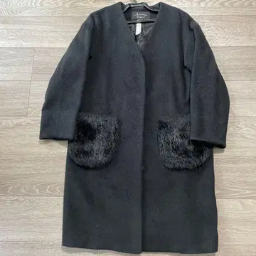 유나이티드 애로우즈 롱 코트 인조 모피 포켓 블랙