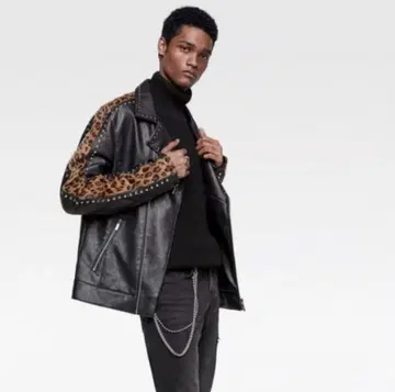 ZARA 레어 가죽 라이더 자켓 M 사이즈 레오파드 무늬