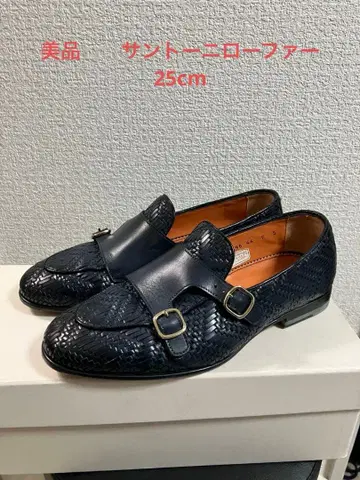 새상품급 Santoni 더블 몽크 로퍼 25cm 네이비 산토니