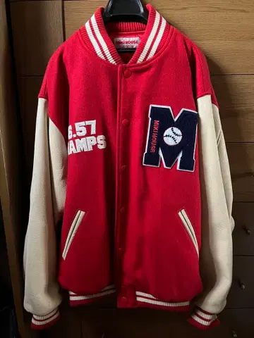MIKI HOUSE 바시티 자켓 레드/아이보리 빈티지 구제 의류
