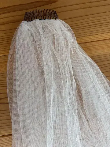 화이트 튤 베일 미디엄 (펄 장식)