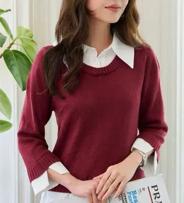 새상품 미사용 택 포함 레이어드 스타일 7부 소매 니트