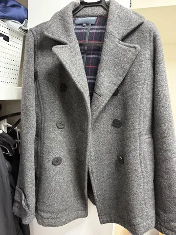 울 피코트 그레이 더블 브레스트 학생 코트