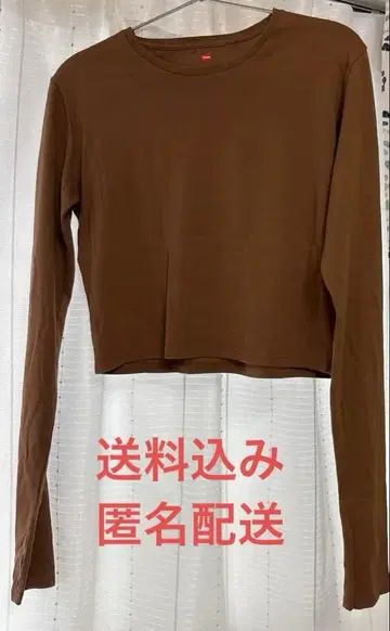 BIOTOP for Hanes 브라운 크롭 긴팔 T셔츠