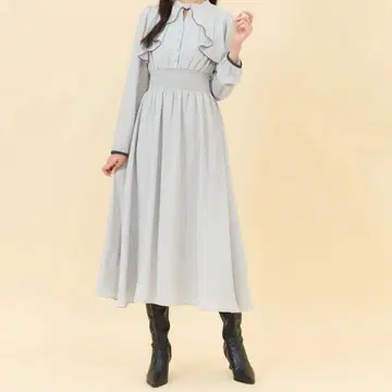 바이컬러 메로우 디자인 원피스 베이지