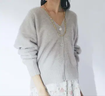 러브티크 봉봉 헤어리 울 V넥 가디건 폭스 캐시미어