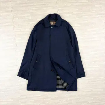 시랩 스텐카라 코트 안감 체크 네이비 울 이탈리아제