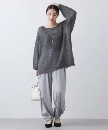 Gready Brilliant 모헤어 스팽글 보트 니트 그레이