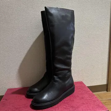 요시노야 긴자 천연 가죽 블랙 가죽 롱 부츠 지퍼 포함