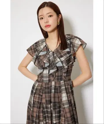 rienda 시어 패턴 언밸런스 헴 원피스 M