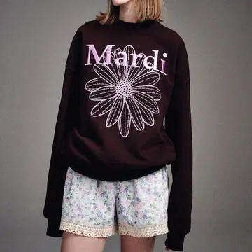 Mardi 꽃무늬 프린트 맨투맨 브라운