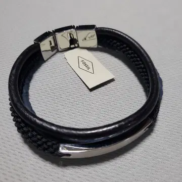 FOSSIL 블랙 가죽 꼬임 팔찌