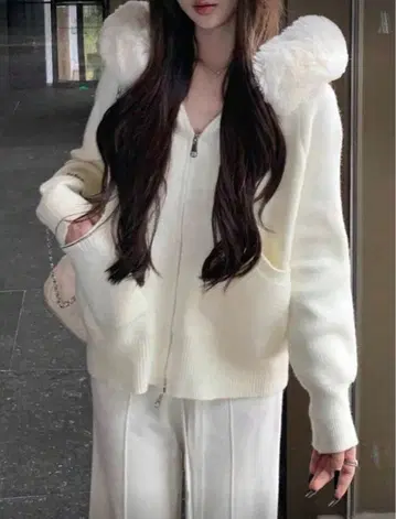 [ 당일 발송 ] SHEIN 퍼 집업 니트 후드티 가디건 M