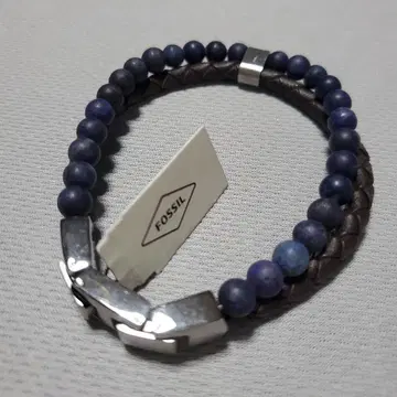 FOSSIL 네이비 비즈 가죽 팔찌