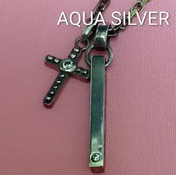 AQUA SILVER 스트레이트 바 & 크로스 콤비 목걸이