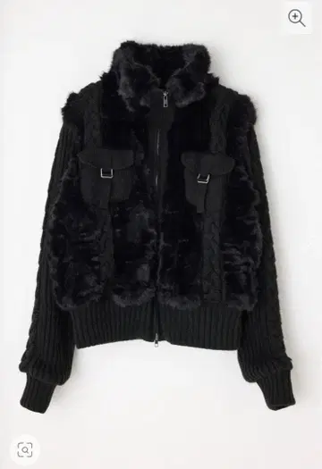 LAGUA GEM 케이블 니트 폭스 퍼 블루종