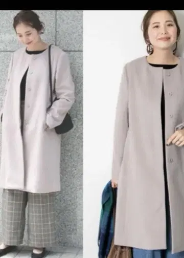 어반 리서치 더스티 핑크 노카라 롱 코트 머플러 포함