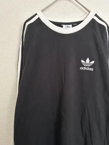adidas 아디다스 긴팔 T셔츠 롱티 블랙 로고 자수 사이드 라인 M