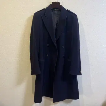 네이비 더블 롱 코트 구제 의류 남성용 영국