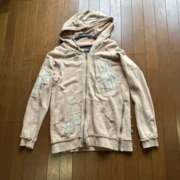 베이지 패치워크 집업 후드티