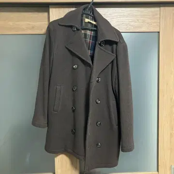 브라운 울 더블 브레스트 피 코트