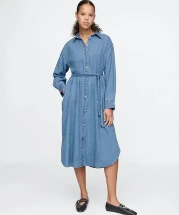 GAP 데님 맥시 셔츠 원피스 블루 L