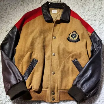 구하기 어려움 파파스 바시티 자켓 가죽 절개 와펜 뒷면 빅 로고