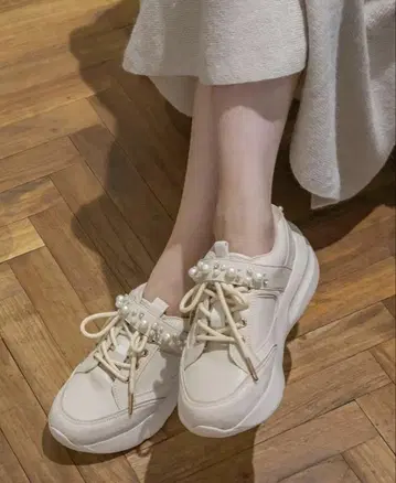 RANDA 펄 x 비쥬 스니커즈 ( IVORY ) M 사이즈