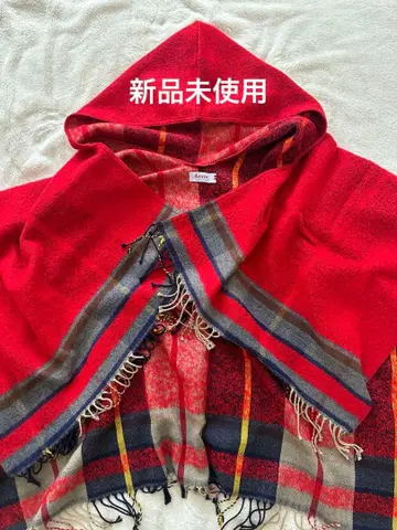 Anne 앙느 프랑스제 후드 부착 스톨 판초 빨간색 계열