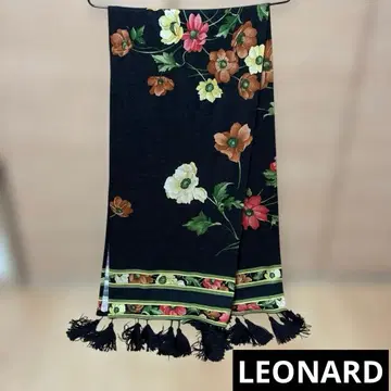 [ LEONARD ] 대형 꽃무늬 프린지 스톨 블랙