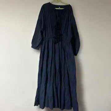 유나이티드 애로우즈 네이비 자수 롱 원피스