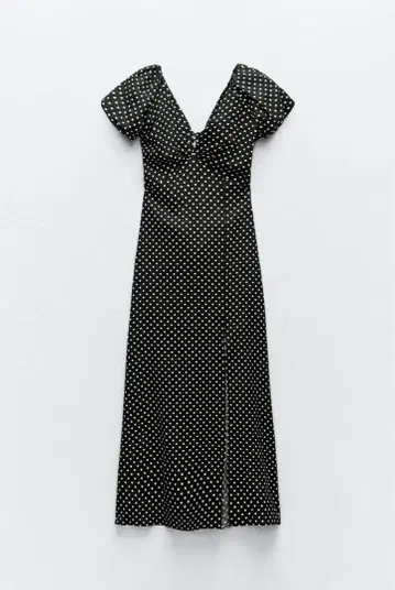 새상품 ZARA 린넨 블렌드 폴카 도트 미디 원피스