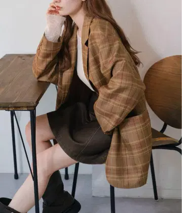 카스타네 자카드 체크 자켓 브라운