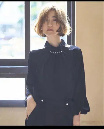 펄 포인트 블라우스 & 팬츠 셋업 s 네이비