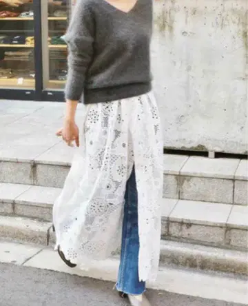 IENA 화이트 레이스 롱 스커트