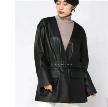 JEANASIS 벨트 포함 에코 레더 자켓 인조 가죽 코트