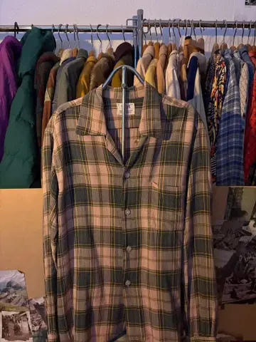 50s 마드라스 체크 레이온 셔츠 고배색