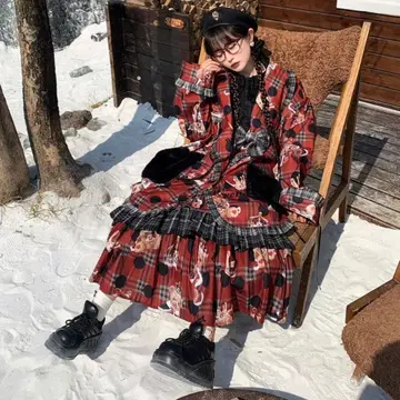 도트 체크 테디베어 아우터 빨간색 곰