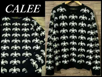 새상품급 칼리 램스울 자카드 직조 썬더버드 이글 올 패턴 니트