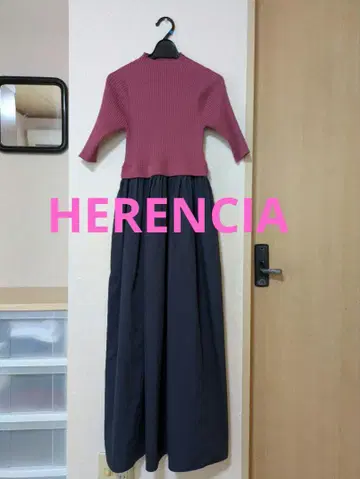 [ HERENCIA ] 헤렌시아 반팔 리브 니트 콤비네이션 원피스