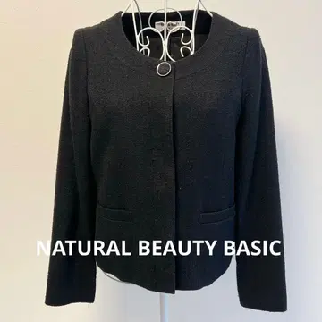 NATURAL BEAUTY BASIC 블랙 트위드 노카라 자켓