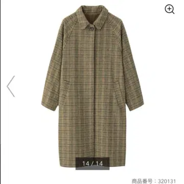 [ 미사용 ] GU 울 블렌드 체크 스텐카라 코트 M