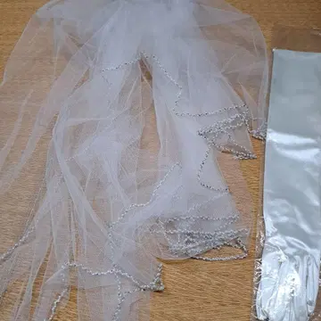 화이트 비즈 장식 웨딩 베일