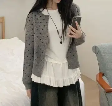 boogieshop 도트 무늬 가디건 그레이 amood