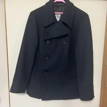 GU 울 블렌드 피 코트 남성용 사이즈 S 다크 네이비