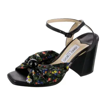 지미추 블랙 플로럴 슬링백 샌들 꽃무늬